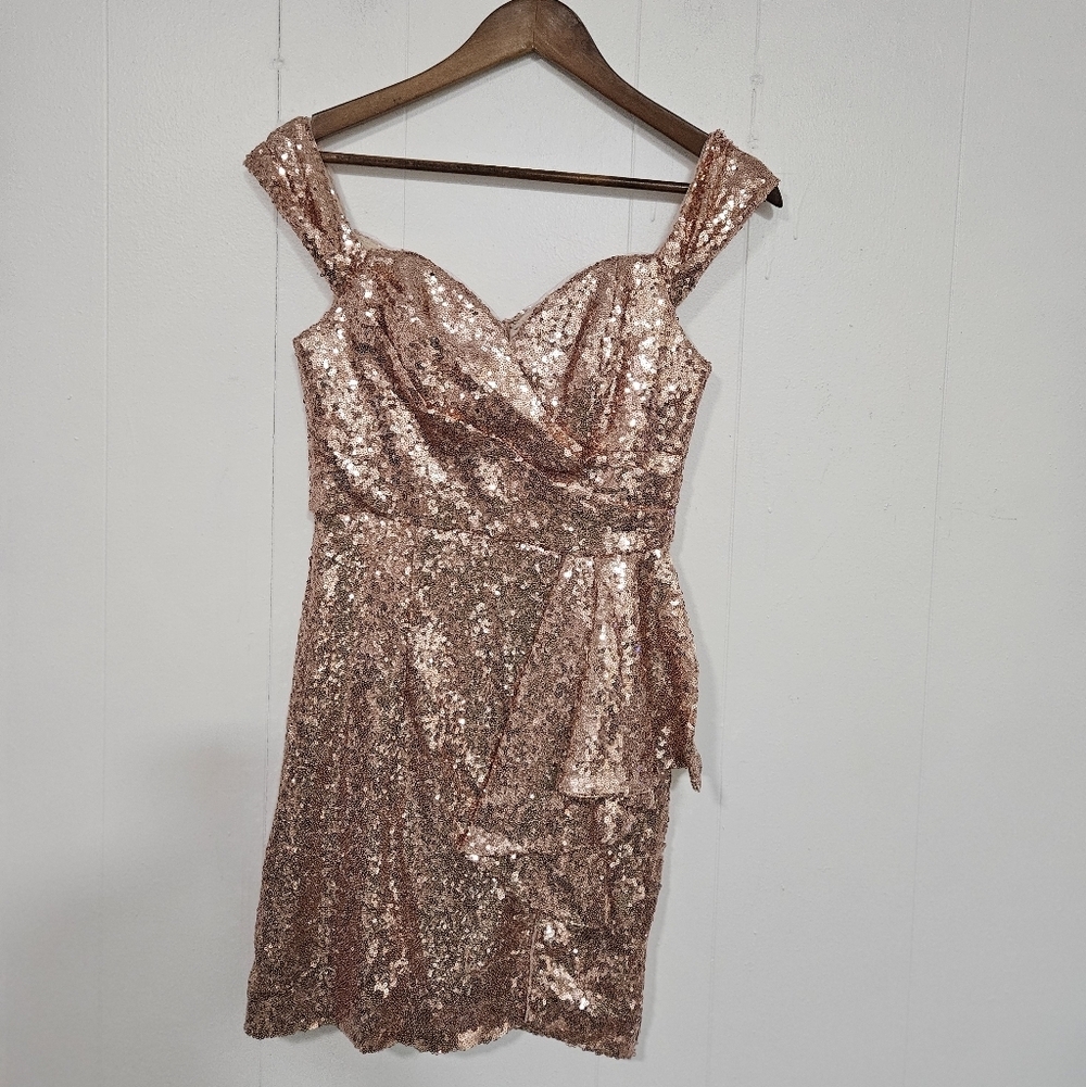 BARIANO AUSTRALIA Elegant Sequin Dress in Rose Gold